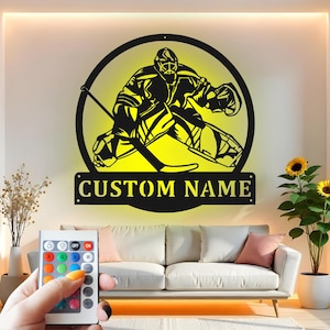 Custom Hockey Goalie LED Metal Wall Art: Personalized Sports Decor