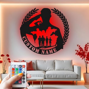 Custom Military Soldier Metal Wall Art with RGB LED Light