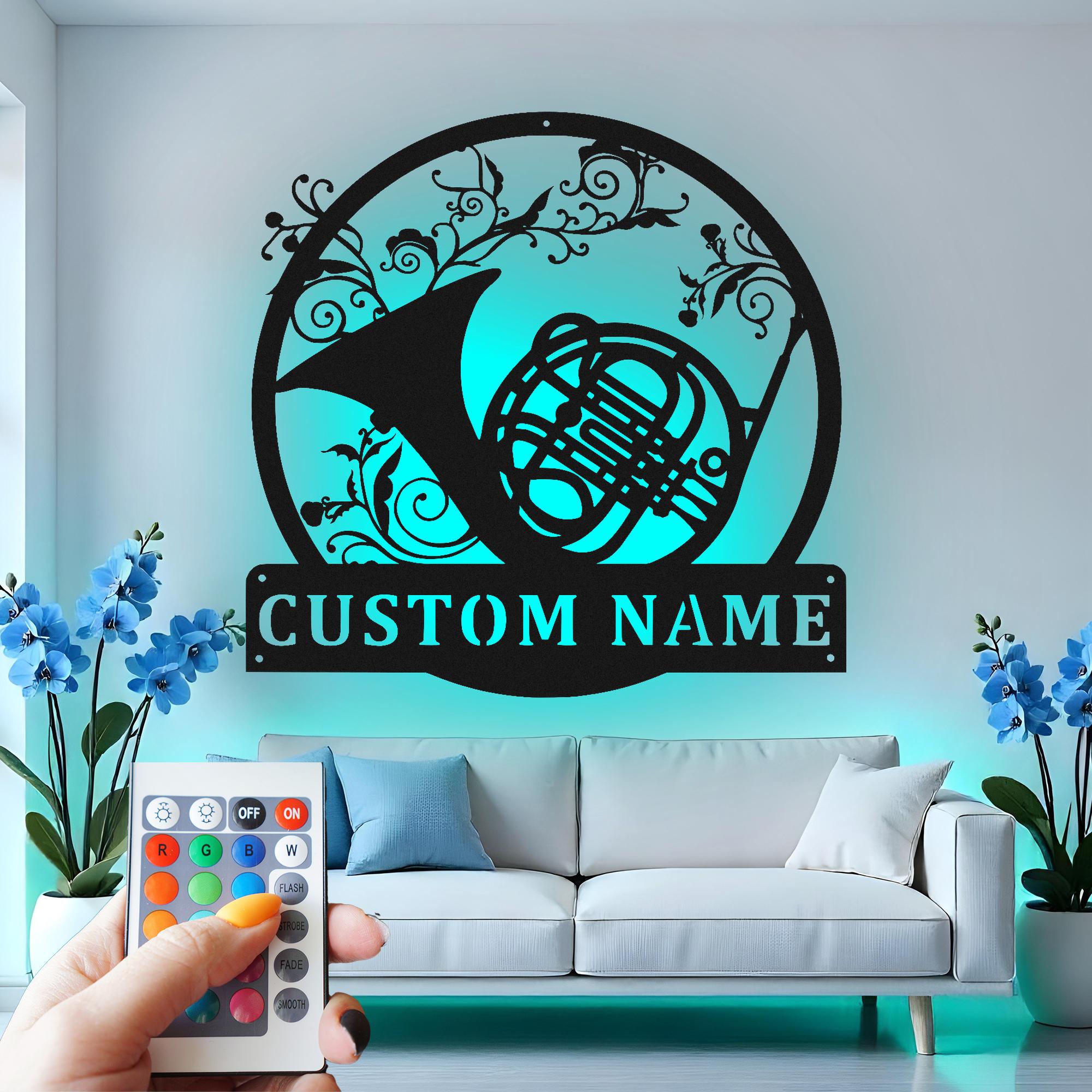 カスタムフレンチホルンLEDメタルウォールアート：パーソナライズされ