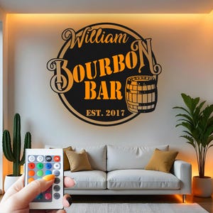 Custom Bourbon Bar LED Metal Sign: Personalized Home Bar Decor
