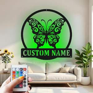 Custom Butterfly LED Metal Wall Art: Personalized Garden Decor