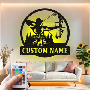 Custom Bow Hunter Metal Wall Art: LED Cabin Decor