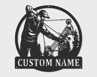 Custom Bow Hunter Led Light Metal Wall Art Gepersonaliseerd cadeau voor boogschietenliefhebbers Man Cave of Cabin Decor