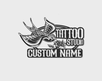 Custom Tattoo Studio Sign | Personalized Swallow Bird Metal Art with LED