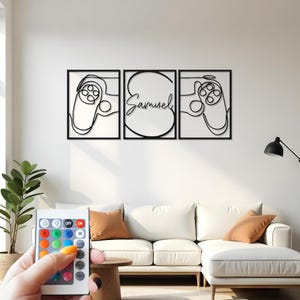 Custom Gamer Metal Wall Art: LED Gaming Controller Decor