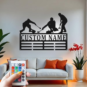 Custom Curling LED Metal Wall Art: Personalized Sports Decor