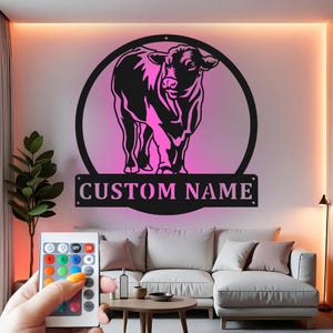 Custom Cow Metal Wall Art With Led Light , Personalized Farm Animal Metal Wall Art Decor, Ranch Gift for Farmer, Barn Decor Sign