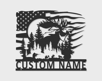 Custom Moose Metal Sign | LED Wildlife Wall Art, American Flag, Hunter Cabin Decor