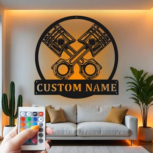 Custom Piston LED Garage Metal Wall Art: Personalized Mechanic Gift