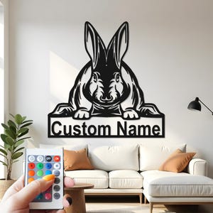 Custom Rabbit LED Metal Wall Art: Personalized Nursery Decor