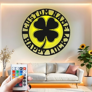 Clover Custom Sign Metal Wall Decor With Led Light , Lucky Shamrock Decor, Irish Home Decor Gift, Happy Lucky Wall Hanging