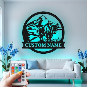 Buffalo Led Light Custom Sign Metal Wall Decor, Wildlife Decor, Rustic Home Decor, Mountain Cabin Gift, Outdoor Lover Wall Hanging