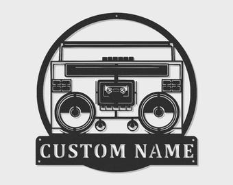 Custom Boombox Metal Wall Art: Personalized Retro Music Lover Decor (LED Light)