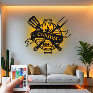 BBQ Grill Led Light Custom Sign Metal Wall Decor, Grilling Decor, Outdoor Cooking Gift for Grill Master, Patio Wall Hanging