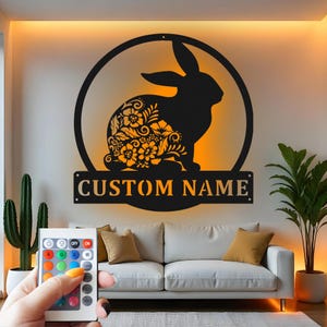 カスタムラビットLEDメタルウォールアート：パーソナライズされたホーム＆ガーデンデコレーション