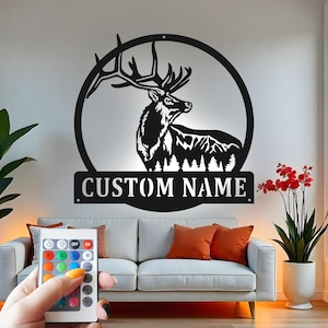 Deer Custom Sign Metal Wall Decor With Led Light , Wildlife Hunter Decor, Rustic Cabin Wall Hanging Gift for Hunter
