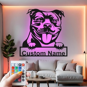 Personalisierte Pitbull LED Metallwandkunst: Personalisiertes Hundegedenkgeschenk