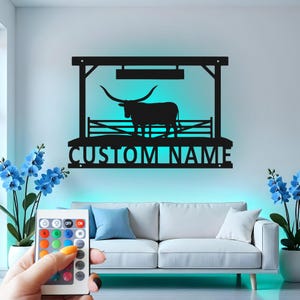 Custom Longhorn Cattle Metal Wall Art with LED: Personalized Ranch Decor
