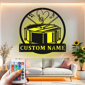 Custom Drummer LED Metal Wall Art: Personalized Music Decor