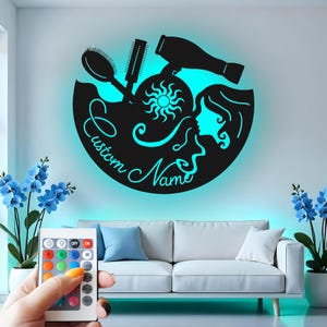 Custom Hair Stylist Metal Wall Art: LED Salon Decor