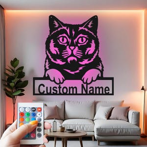 Custom Cat LED Metal Wall Art: Personalized Pet Name Sign