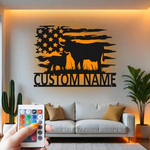 Custom Cow and Calf Metal Wall Art with LED: Farmhouse Ranch Decor