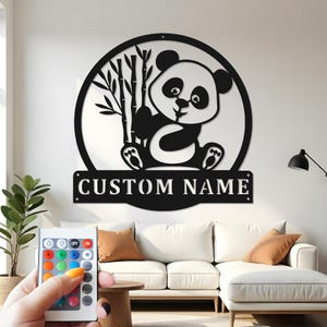 Custom Panda LED Metal Wall Art: Personalized Nursery Decor