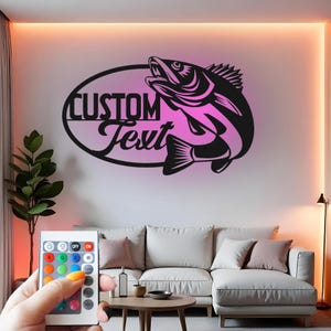 Custom Fish Metal Wall Art with LED: Personalized Fishing Decor