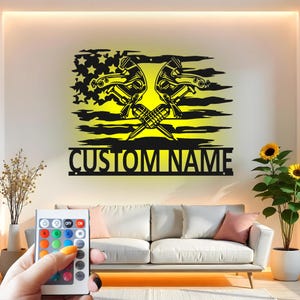 Custom Mechanic Tools Metal Wall Art with LED: American Flag Garage Decor