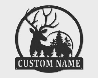 Silueta de ciervo personalizada en metal para pared: decoración rústica personalizada para cabaña.