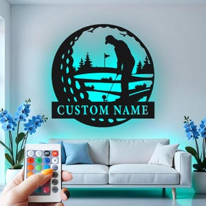 Custom Golfer Metal Wall Art with RGB LED Lights