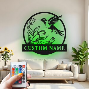 Custom Hummingbird Metal Wall Art: LED Floral Decor