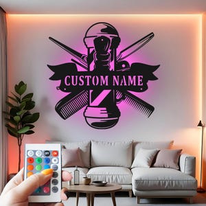 Custom Barber Shop LED Metal Wall Art: Salon Decor