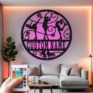 Custom Ice Skating Metal Wall Art with LED Lights