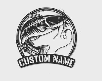 Custom Catfish Metal Wall Art: Personalized Fishing Gift for Anglers, Man Cave Decor