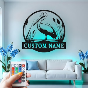 Custom LED Pelican Metal Wall Art: Coastal Beach House Decor