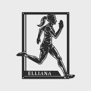 Decoración de pared metálica con luz LED personalizada para corredoras. Regalo personalizado para atletas. Decoración para habitaciones deportivas para entusiastas del running.