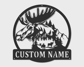 Custom Moose Metal Sign | Personalized Wildlife LED Wall Art, Rustic Cabin Decor