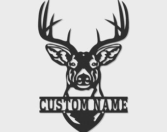 Personalized Deer Head Led Metal Wall Art, Custom Name Rustic Lodge Decor