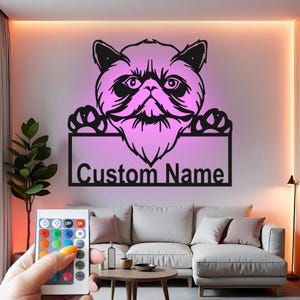 Custom Cat Metal Wall Art: LED Light Decor, Pet Lover Gift
