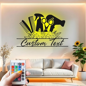 Custom Hair Stylist Metal Wall Art: LED Salon Decor