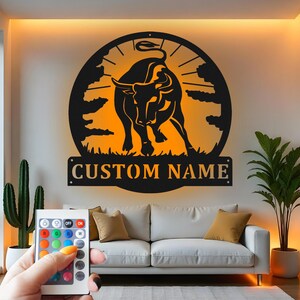 Custom Bull LED Metal Wall Art: Ranch Decor, Cowboy Gift