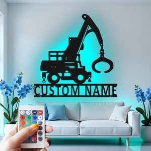Custom Excavator LED Metal Wall Art: Construction Gift