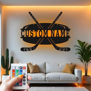 Hockey Custom Sign Metal Wall Decor With Led Light , Hockey Player Gift, Sports Decor for Bedroom, Game Room