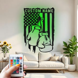 Custom Boxing Gloves LED Metal Wall Art: American Flag Gym Decor