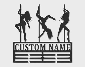 Custom Pole Dancer Metallschild | LED Silhouette Wandkunst | Personalisierte Studio-Dekor