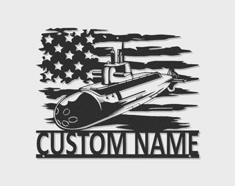 Custom Submarine Metal Sign | Personalized Navy Wall Art, American Flag Decor