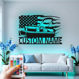 Custom LED Pontoon Boat Metal Wall Art: Nautical Lake House Decor