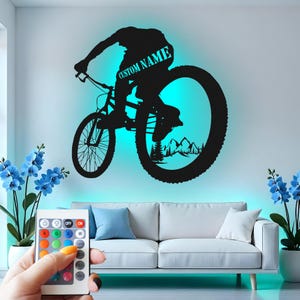 Custom Mountainbike LED Metallwandkunst: Personalisiertes Radfahrergeschenk