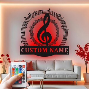 Custom Music Notes LED Metal Wall Art: Personalized Musician Gift